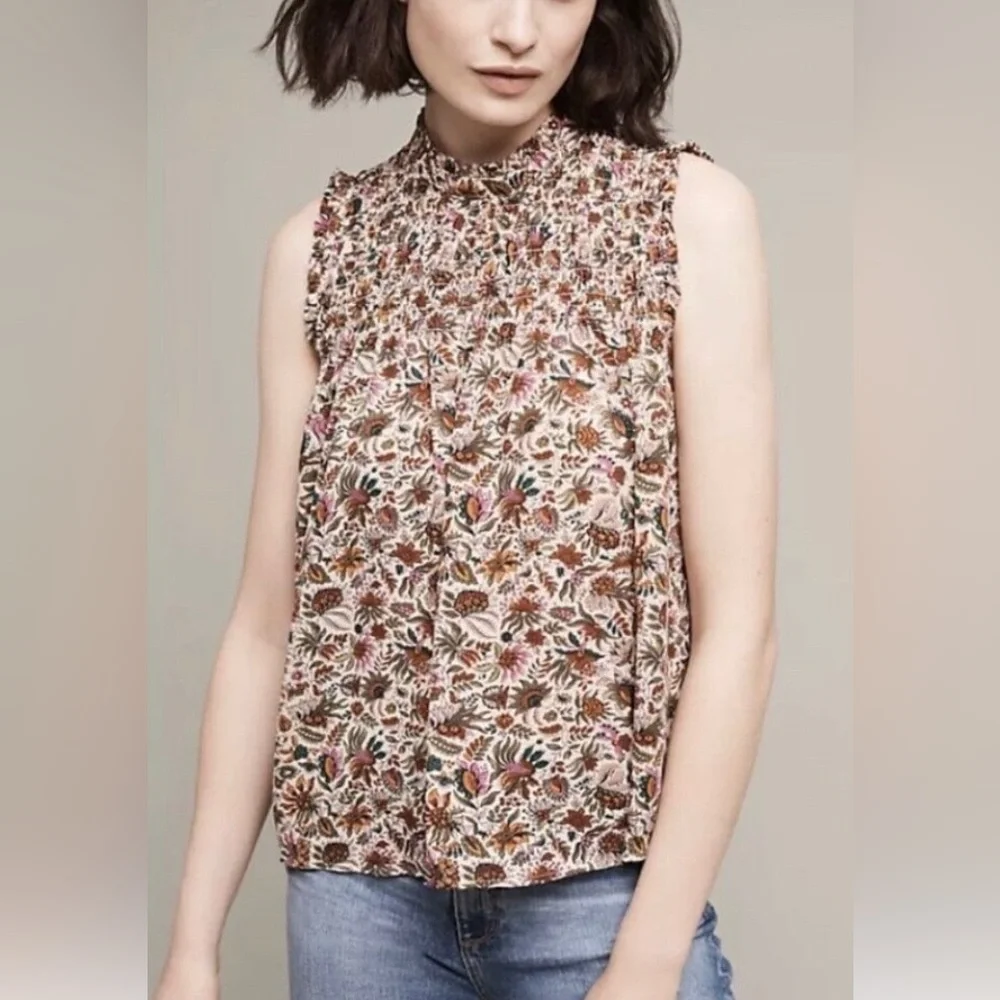 🖤 Anthropologie Maeve Darby Floral Print Sleeveless Blouse - Picture 2 of 7